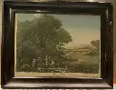 Gravure originale en couleur XVIIIème Claude Lorrain. Encadré sous verre.  Original 18th century color engraving by Claude Lorrain. Framed under glass.