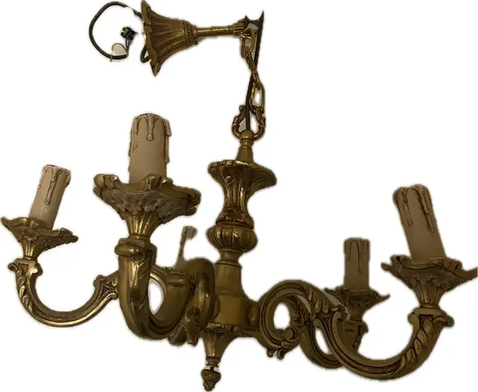 Lustre en bronze doré+ses 2 appliques           Gilded bronze chandelier + its 2 wall lights