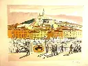 Lithographie originale Yves Brayer, pièce unique, ce bon à tirer est contresigné et daté par sa femme au dos.                                                           Original lithograph by Yves Brayer, unique piece, this proof is countersigned and dated by his wife on the back.