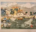 Lithographie originale signée Yves Brayer, "Le port d'Honfleur" en Normandie; Numéroté et mesurant 65cm par 50cm. Rare.                      Original lithograph signed Yves Brayer, "The port of Honfleur" in Normandy; Numbered and measuring 65cm by 50cm. Rare.