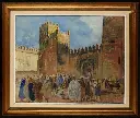 Henri PONTOY (Reims 1888 - Six-Fours-les-Plages 1968)
Marché devant des remparts d'une casbah, Sud Marocain
Aquarelle et gouache sur papier 
44 x 54 cm 
Signé et dédicacé en bas à droite Pontoy  à Madame Delrue, respectueux hommages.                                                  Henri PONTOY (Reims 1888 - Six-Fours-les-Plages 1968) Market in front of the ramparts of a casbah, South Morocco Watercolor and gouache on paper 44 x 54 cm Signed and dedicated lower right Pontoy to Madame Delrue, respectful tributes.