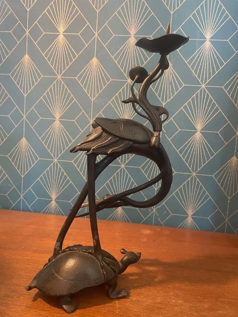 BRONZE ancien XIXème, GRUE SUR TORTUE MINOGAME, chine japon XIXe.   Antique 19th century bronze, crane on turtle, MINOGAME, China, Japan, 19th century