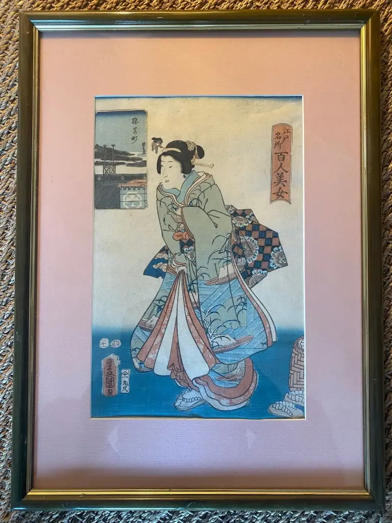 ANCIENNE JOLIE ESTAMPE JAPONAISE, TAMPON ET MARQUE A IDENTIFIER.                                                OLD PRETTY JAPANESE PRINT, STAMP AND MARK TO BE IDENTIFIED.