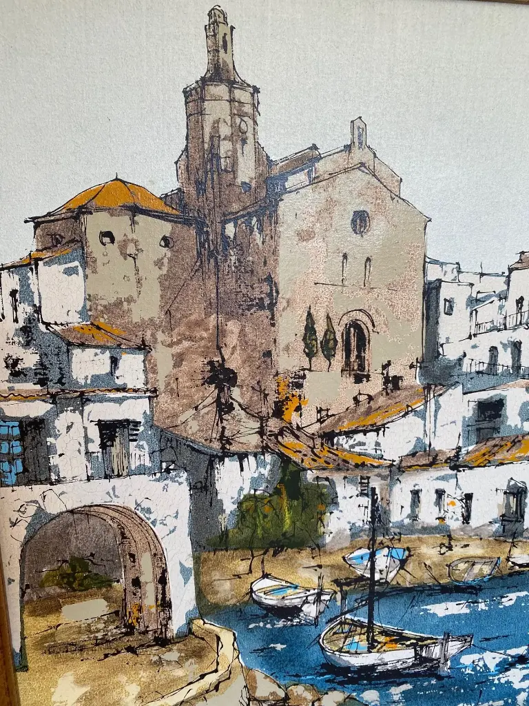 Huile sur toile signée Bernard Dufour (1922-2016), Marine, Bateaux, Cadaquès.                                                      Oil on canvas signed Bernard Dufour (1922-2016), Marine, Boats, Cadaquès.