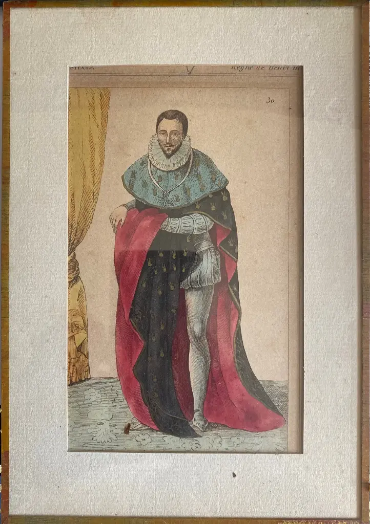 Gravures du XIXème, roi de France, encadrées, sous verre à refixer. Le lot de 3.                                                                    19th century engravings, King of France, framed, under glass to be reattached. Set of 3.