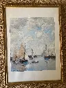 Tableau marine ancienne, repro d'Eugène Boudin ( 1824-1898). Encadré sous verre.                                              Antique marine painting, reproduction by Eugène Boudin (1824-1898). Framed under glass.