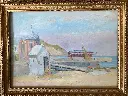 Tableau ancien signé, André Dudouit, décor de Normandie, cabane de pêcheur. 1938.                                     Antique painting signed by André Dudouit, Normandy setting, fisherman's hut. 1938
