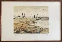 Lithographie marine signée, Robert YAN, numérotée, encadrée sous verre. Bretagne.                                               Marine lithograph signed, Robert YAN, numbered, framed under glass. Brittany