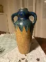Vase ancien signé, art déco, Gilbert Méténier, belle taille, décors de coulures.                                                 Antique signed vase, art deco, Gilbert Méténier, beautiful size, drip decorations