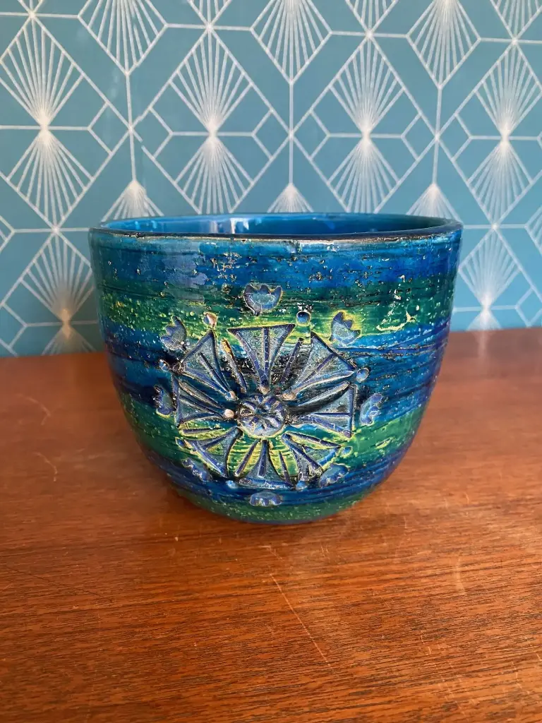 Céramique ancienne, Aldo Londi, cache pot, années 60, vase ancien.         Antique ceramic item, by Aldo Londi, plant pot, 1960s, vintage vase