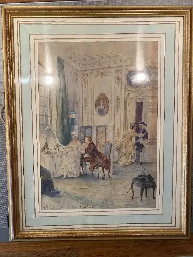 Aquarelle signée et encadrée sous verre, début XIXème.  Watercolor signed and framed under glass, early 19th century.
