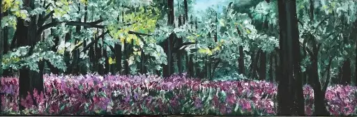Huile sur toile au format très atypique 60cmx20cm Les Lilas. Ouvre signée vraiment superbe très finement réalisée.                                                             Oil on canvas in a very unusual format 60cmx20cm Les Lilas. Truly superb signed work, very finely made.