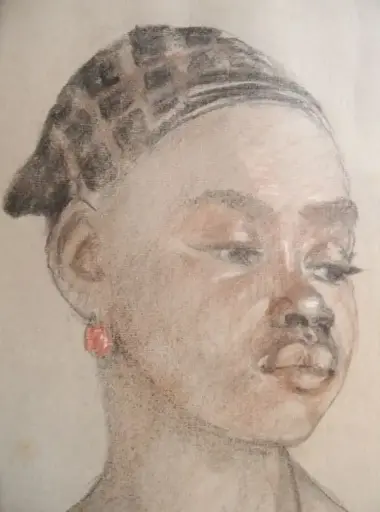Henri PONTOY (1888-1968, orientaliste) - Dessin sur papier - "Portrait jeune africaine", signé, daté 47 et situé à Yaoundé au Cameroun.
43,5x27cm  Henri PONTOY (1888-1968, orientalist) - Drawing on paper - "Portrait of a young African woman", signed, dated 47 and located in Yaoundé, Cameroon. 43.5x27cm.                                                  Henri PONTOY (1888-1968, orientalist) - Drawing on paper - "Portrait of a young African woman", signed, dated 47 and located in Yaoundé, Cameroon. 43.5x27cm Henri PONTOY (1888-1968, orientalist) - Drawing on paper - "Portrait of a young African woman", signed, dated 47 and located in Yaoundé, Cameroon. 43.5x27cm
