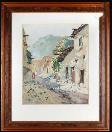 Henri PONTOY (Reims 1888 - Six-Fours-les-Plages 1968)
Rue du village
Aquarelle et gouache sur papier
53 x 44 cm à la vue 
Signé et localisé en bas à gauche  Pontoy                                         Henri PONTOY (Reims 1888 - Six-Fours-les-Plages 1968) Village street Watercolor and gouache on paper 53 x 44 cm on view Signed and located lower left Pontoy