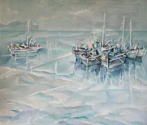 Tableau marine signé, huile sur toile ancienne, cadre en bois et baguette dorée.