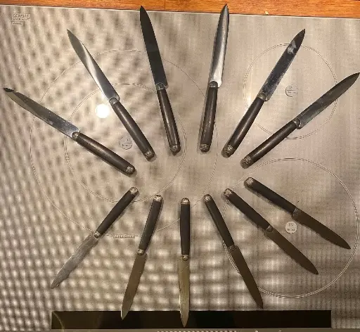 Couteaux de table ancien, bois d'ébène, époque Napoléon III, 6 grands ,6 petits.  Antique table knives, ebony wood, Napoleon III period, 6 large, 6 small.